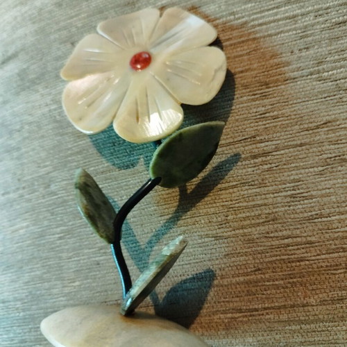Marble flower decoration like new, 15cm height, multicolor