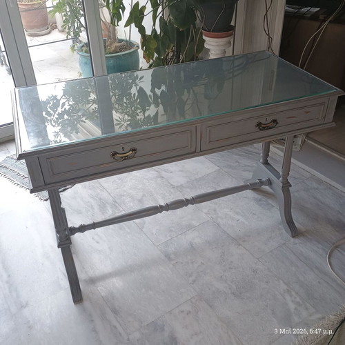 Desk used solid wood painted gray with chalk paint