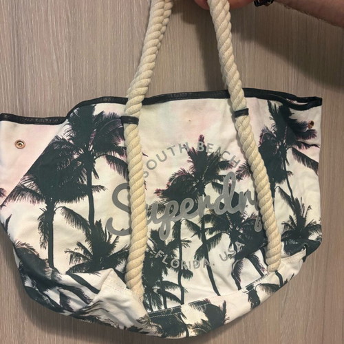 Superdry beach bag shoulder used, white and blue