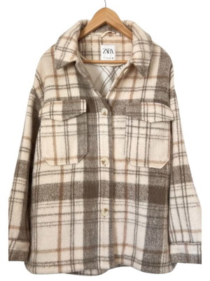 Zara women's jacket new plaid oversized with collar and pockets