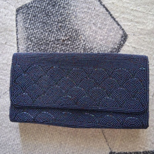 Vintage envelope bag with blue beads satin lining like new