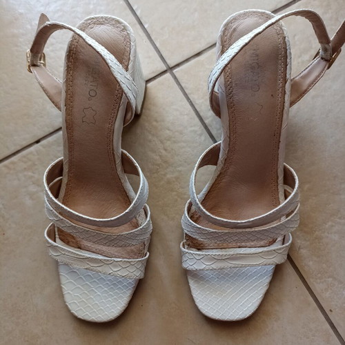 Migato white sandals size 38 with thick heel like new