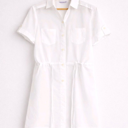 White short-sleeve shirt like new, size M, semi-transparent with waist cord