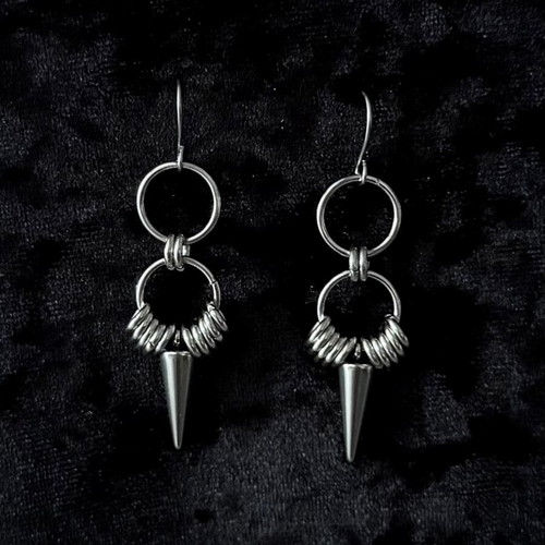 Hanging earrings with rings and spikes, new, stainless steel