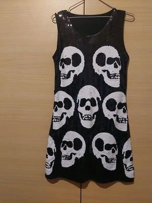 Rock dress black sequin with white skulls like new