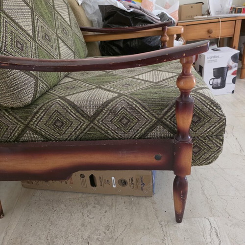 Vintage wooden armchair bed like new with green checkered pattern
