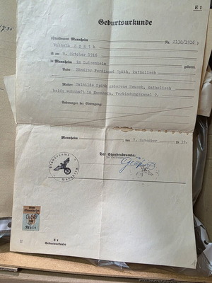 German birth certificate 1939 used, Mannheim World War II era