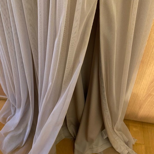 Official long dress new, beige with gold and silver sequins