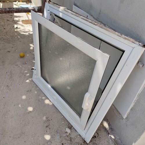 Aluminum window used, 73.5cm x 69cm, white, double glazed, ALUMIL