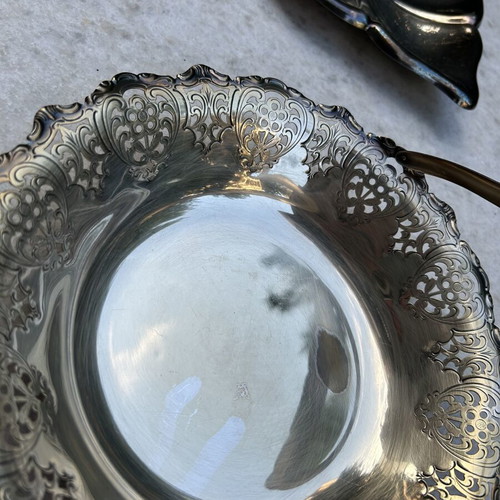 Silver-plated vintage fruit bowl with swing handle
