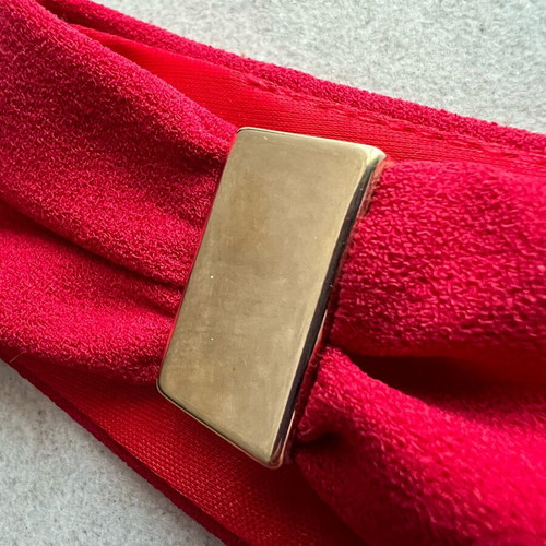 Lynne red dress like new, one shoulder with gold details