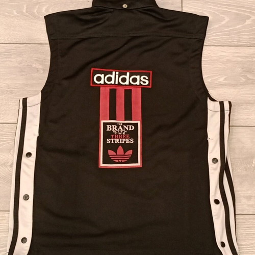 Adidas sleeveless jacket vest used, size Small, black with white stripes