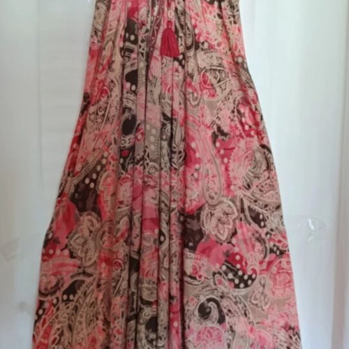 Silk dress new, small to large, brown and red