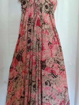 Silk dress new, small to large, brown and red