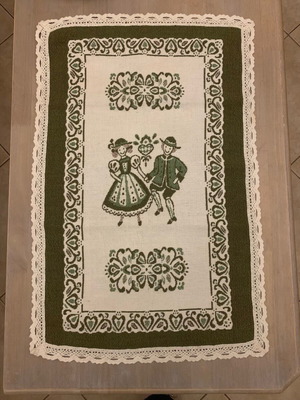 Embroidered runner like new with lace and traditional dancers design