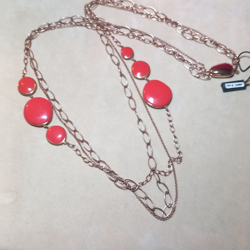 Gregio long necklace 90 cm with coral enamel, new