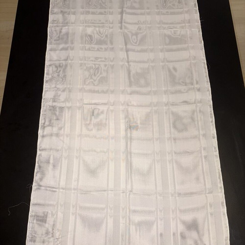 White table runner with woven design and handmade lace fringe, new