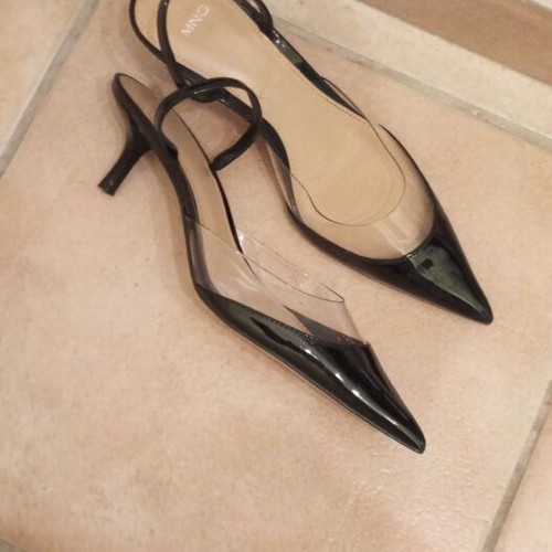 Mango black slingback pumps like new with pointed toe and transparent sides