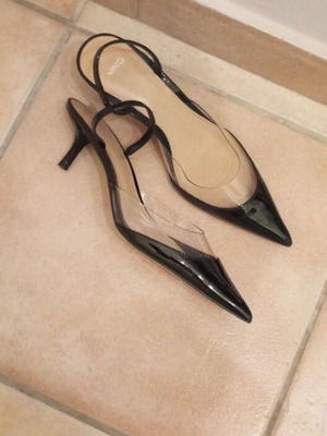 Mango black slingback pumps like new with pointed toe and transparent sides
