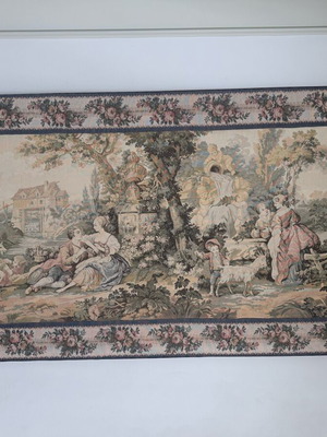 Vintage woven tapestry 60s like new, French pastoral Rococo scenes