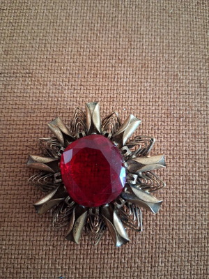 Vintage faux bijoux γυναικεία καρφίτσα, κόκκινη και χρυσαφί