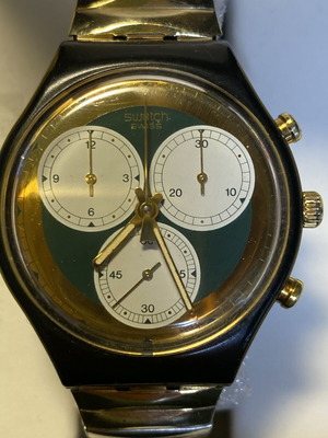 Swatch Rollerball chronograph vintage watch with two-tone flex bracelet