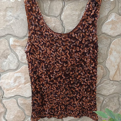 Evening top with sequins like new, brown and gold