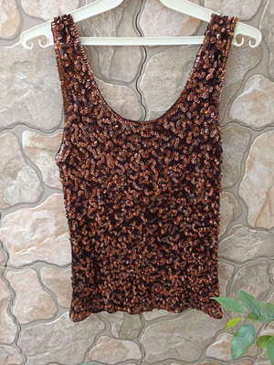 Evening top with sequins like new, brown and gold