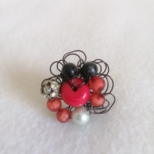 Handmade ring new with black, red and silver beads