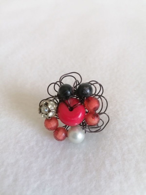 Handmade ring new with black, red and silver beads