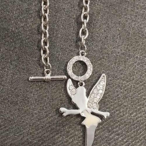 Necklace with thick silver chain and Tinkerbell pendant like new