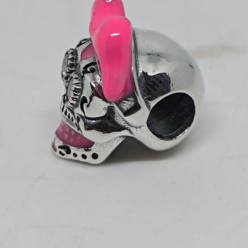 Sugar Skull Charm with Pink Hat and Crystals Silver 925 like new