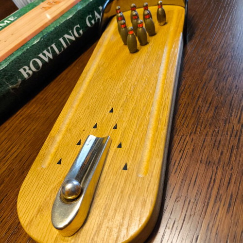 Vintage wooden bowling tabletop game used, 1980s era