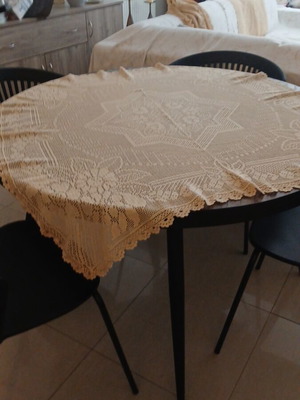 Handmade knitted table linen set beige, new