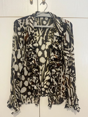 Raxevsky shirt blouse small animal print brown white beige zebra leopard like new