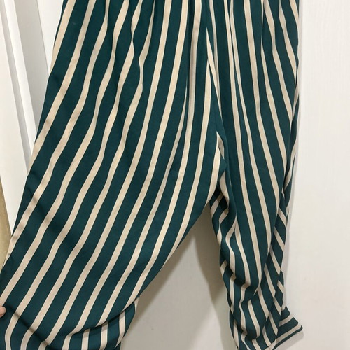 Zizzi women's striped emerald green and cream trousers