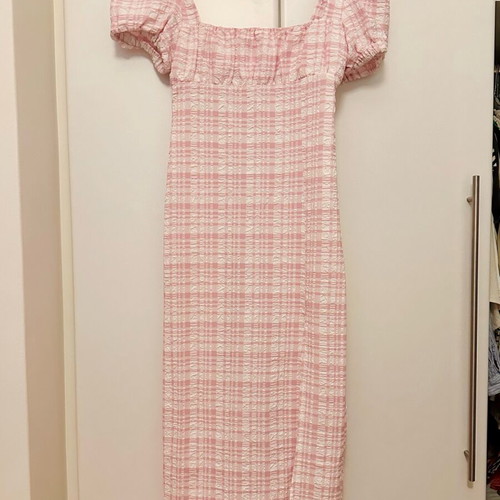 Zara pink and white dress with texture and pattern new