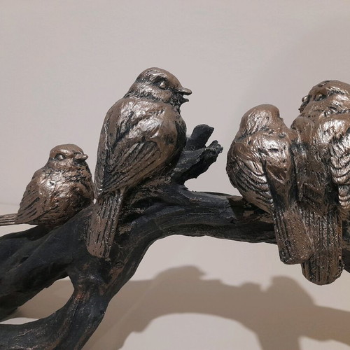 Decorative branch with birds like new, polyresin with bronze finish