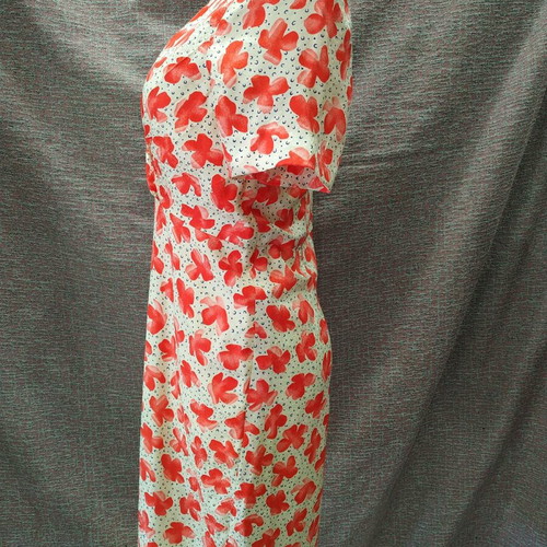 Silk dress used, handmade, size S, white and red