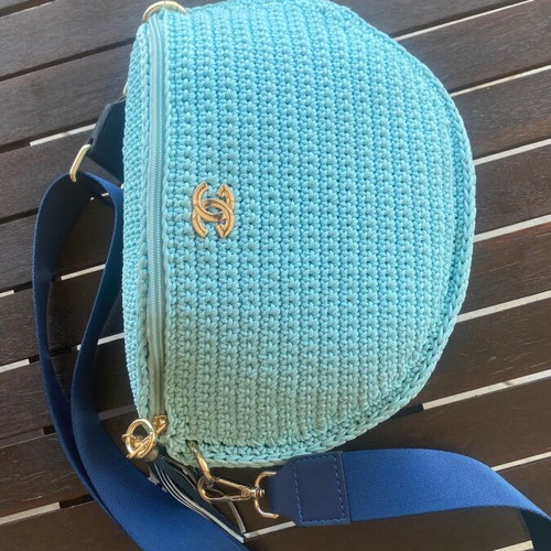 Handmade knitted crossbody bag turquoise, new