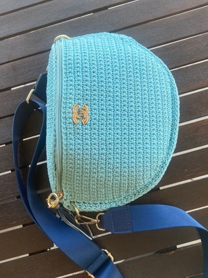 Handmade knitted crossbody bag turquoise, new