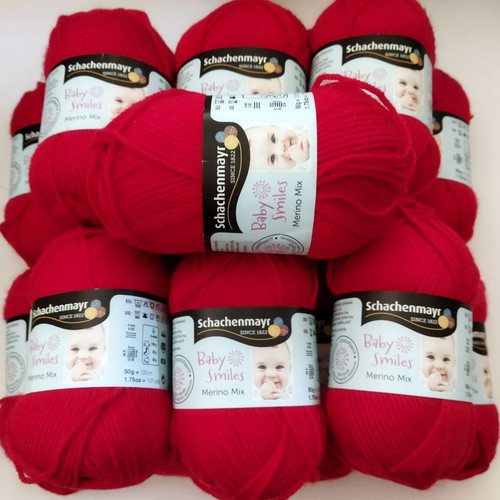 Schachenmayr Baby Smiles Merino Mix knitting yarn new, red, pack of 15