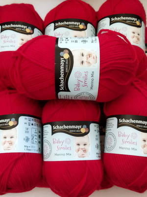 Schachenmayr Baby Smiles Merino Mix knitting yarn new, red, pack of 15