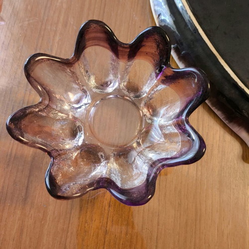 Glass set in purple shades like new, two bowls and platter