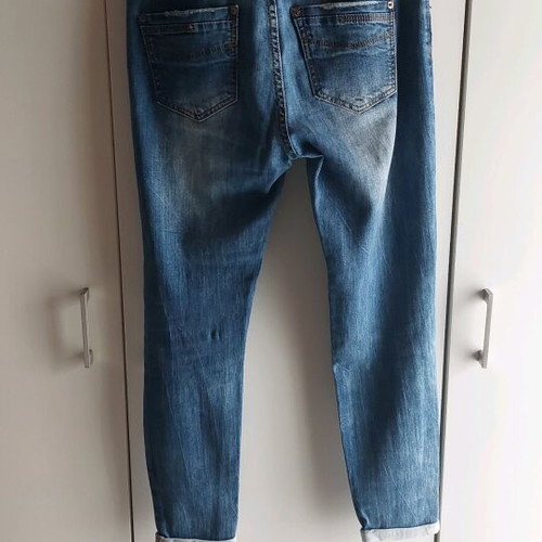 Jeans pants women's used, size L, blue with rips