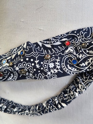 Hairband with white and blue paisley and colorful stones like new