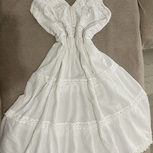 Boho 100% Cotton White Lace Sundress, size L