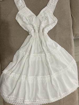 Boho 100% Cotton White Lace Sundress, size L