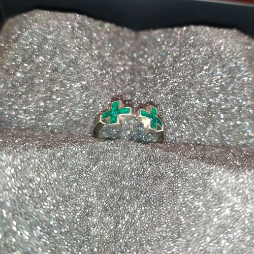 Amberly Cross silver ring .925 with green enamel used