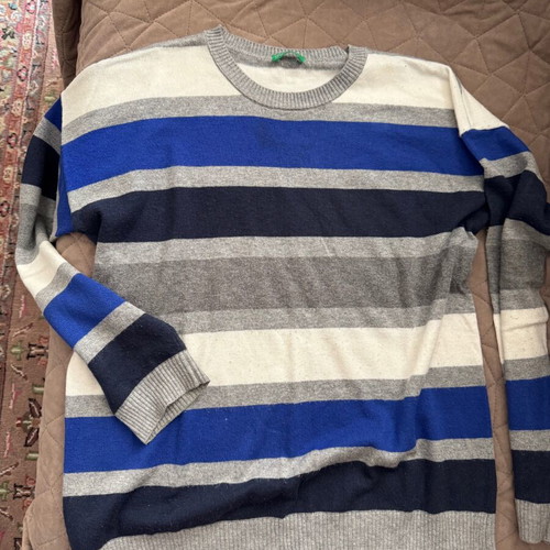 Benetton striped sweater for boys like new, gray and blue, 152 cm